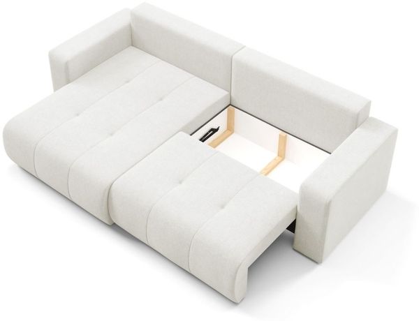 Ecksofa Sofa mit Schlaffunktion AUGUSTO in Stoff Wind Creme Ottomane Links Bild 3