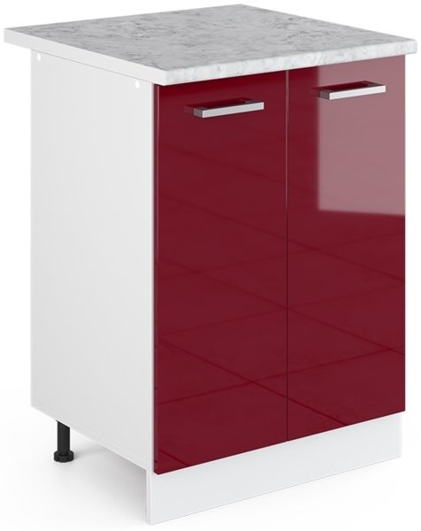 Unterschrank R-Line Bordeaux Hochglanz 60 cm mit Türen, mit Arbeitsplatte Vicco