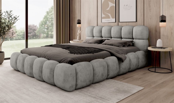 Polsterbett Bett AURELIA 140x200cm in Stoff Aprodite Aschgrau