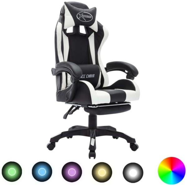 vidaXL Gaming-Stuhl mit RGB LED-Leuchten Weiß und Schwarz Kunstleder 288011