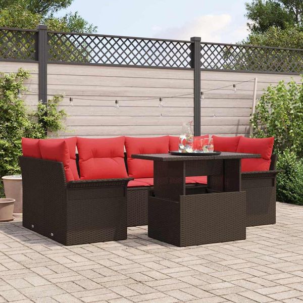 vidaXL Gartensofa-set mit Kissen 7 pcs Braun Poly-Rattan 3348220