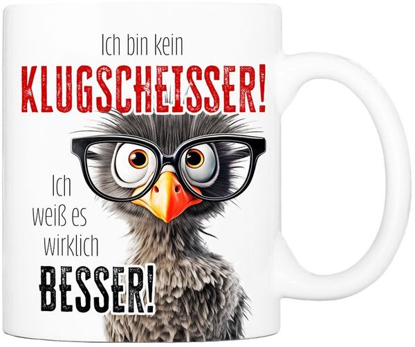 Cadouri Tasse mit Spruch KLUGSCHEISSER Kaffeetasse Büro Arbeit, Geschenk, Keramik, Kaffeebecher, Geschenkidee Arbeitskollege, lustig, Humor, 330 ml