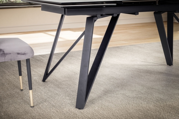 Esszimmertisch 180 - 260 cm Ausziehbar Keramik Glas Weiß, Keramiktisch Marmor-Optik Groß, Designer Küchentisch Rechteckig, Esstisch Extravagant mit Metallbeinen Bild 6