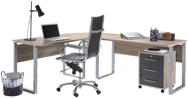 BMG Möbel Eckschreibtisch Office Edition Set 0 (Schreibtisch Set, Winkelschreibtisch), inkl. Rollcontainer, abschließbar auf Rollen