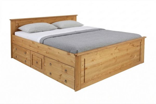 OTTO home Massivholzbett Hugo, FSC® zertifiziert, Landhausstil, zeitlos und edel (auch als Super Sparset inklusive Schubkästen), Stauraumbett, extra belastbar, Made in EU, viele Breiten