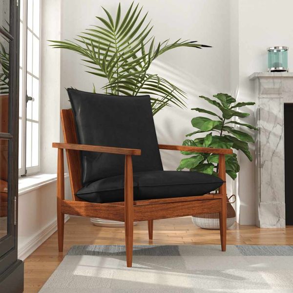 vidaXL Sessel Schwarz Echtleder und Massivholz Akazie 340922