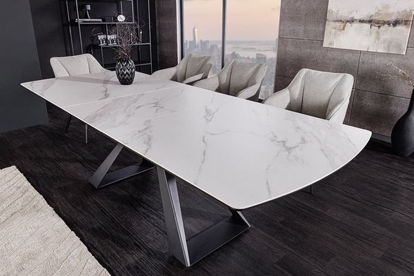 riess-ambiente Esstisch CONCORD 180-230cm weiß – Keramikplatte, Metallgestell, Marmor-Design (Einzelartikel, 1-St), ausziehbar für flexible Nutzung – ideal für 6–10 Personen