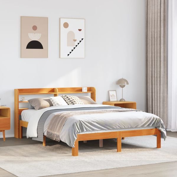 vidaXL Massivholzbett ohne Matratze Wachsbraun 135x190 cm Kiefernholz 3306801
