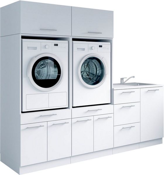 Laundreezy Mehrzweckschrank-Set Laundreezy, 6-tlg. Mehrzweckschrank-Set B/H/T 236/200/68 cm, (6-St), Breite 236 cm, Soft-Close-Funktion, höhenverstellbare Füße
