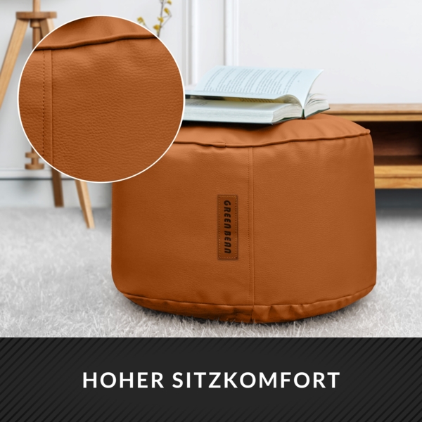 Green Bean® Sitzhocker aus Kunstleder - Pouf mit EPS Perlen Füllung - 43 x 30 cm - perfekte Ergänzung zum Sitzsack - Cognac Bild 5