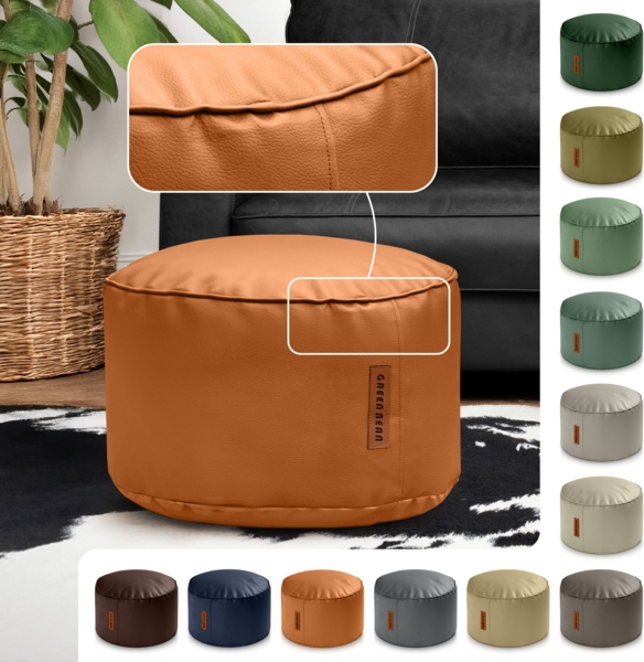 Green Bean® Sitzhocker aus Kunstleder - Pouf mit EPS Perlen Füllung - 43 x 30 cm - perfekte Ergänzung zum Sitzsack - Cognac Bild 2