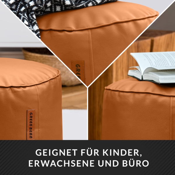 Green Bean® Sitzhocker aus Kunstleder - Pouf mit EPS Perlen Füllung - 43 x 30 cm - perfekte Ergänzung zum Sitzsack - Cognac Bild 3