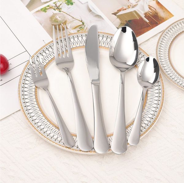 CALIYO Besteck-Set Spülmaschinenfest 30-teilig für 6 Personen aus Edelstahl (60-tlg), 6 Personen, Edelstahl, Poliertes Essbesteck Monobloc-Messer inklusive Messer Gabel Löffel