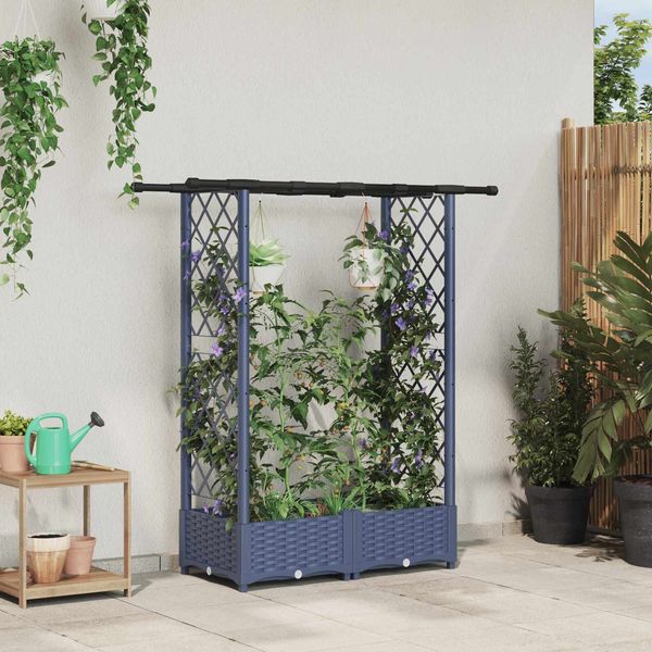 vidaXL Hochbeet mit Rankgitter und Dach Grau 122,5 x 40 x 121 cm PP 42032563