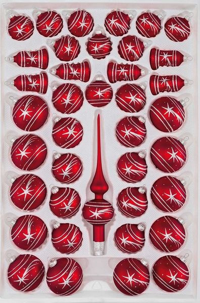 Navidacio Weihnachtsbaumkugel 39 tlg. Glas-Weihnachtskugeln Set in Classic Rot Silber Komet