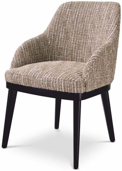 Casa Padrino Luxus Esszimmer Stuhl mit Armlehnen Beige / Schwarz H. 79 cm - Esszimmer Möbel