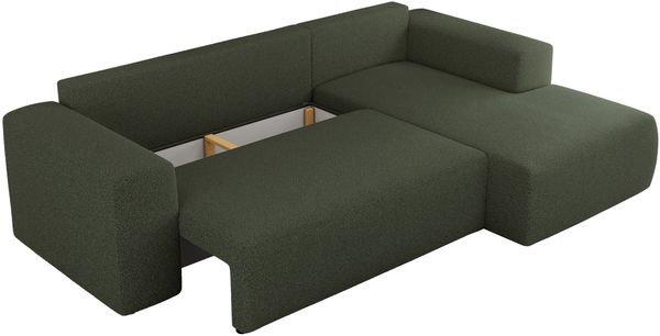 Ecksofa mit Schlaffunktion, Bettkasten und losen Kissen für das Wohnzimmer - TRENTINO - Grün Boucle - rechts Bild 6