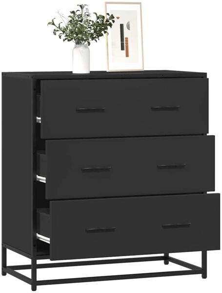 Sideboard SOPI für Wohnzimmer Schwarz 68x35x76 cm und Metall | Kommode Flur Anrichte mit Schubalden Bild 3