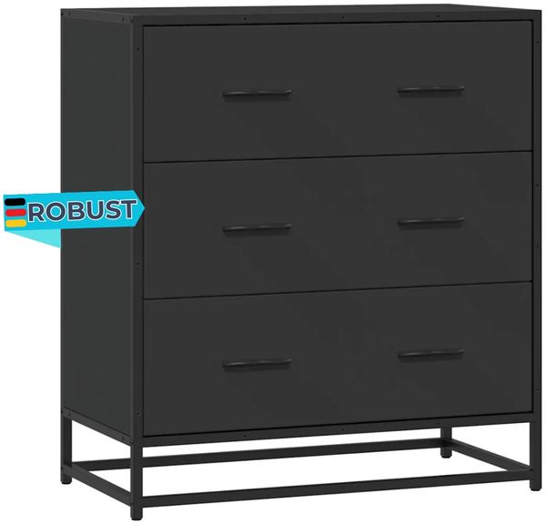Sideboard SOPI für Wohnzimmer Schwarz 68x35x76 cm und Metall | Kommode Flur Anrichte mit Schubalden