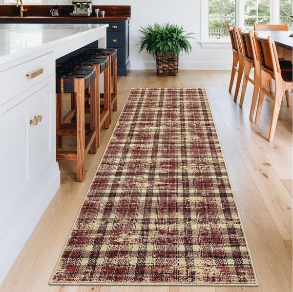 GarveeMore Teppich KaroPatina, rechteckig, Höhe: 5 mm, Stil erinnert an klassischen Tartan mit modernem Used-Print