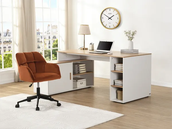 Vente-unique - ROMIARA Büromöbel Holz, Platte BeigeWeiß - B 120 cm x H 76 cm x L 174 cm