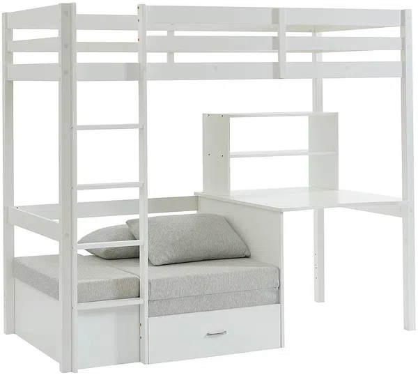 Vente-unique - GOLIATH Bett Holz, PlatteHolz, Platte Weiß - B 96,8 cm x H 178,8 cm x L 207,8 cm Bild 3