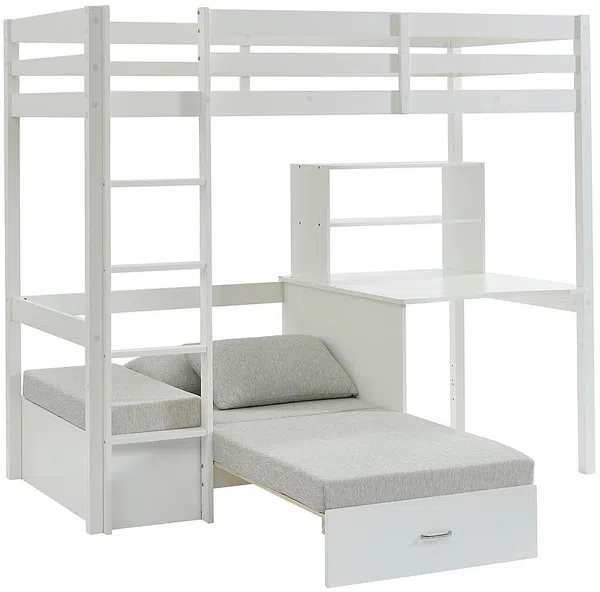 Vente-unique - GOLIATH Bett Holz, PlatteHolz, Platte Weiß - B 96,8 cm x H 178,8 cm x L 207,8 cm Bild 4