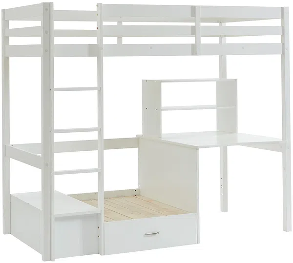 Vente-unique - GOLIATH Bett Holz, PlatteHolz, Platte Weiß - B 96,8 cm x H 178,8 cm x L 207,8 cm Bild 5