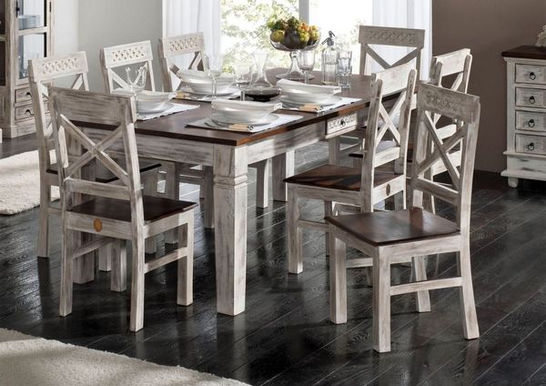Esstisch Mango / Akazie 130x90x76 weiß gewachst CASTLE-ANTIK #106