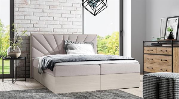 Boxspringbett Bett DAIMON 120x200 cm Nordic Teak Stoff Hellbeige inkl. Bettkasten