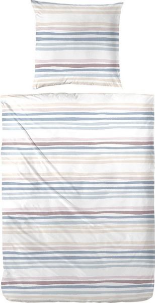 Primera Perkal Bettwäsche 135x200 Streifen blau oliv beige 133044-37