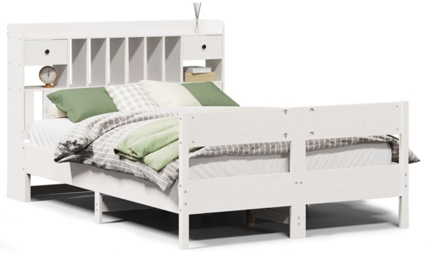 vidaXL Massivholzbett mit Regal ohne Matratze Weiß 140x190 cm Kiefer 3323039