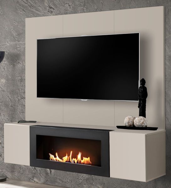 TV-Lowboard Set Option in Kaschmir mit Kamin 160 cm