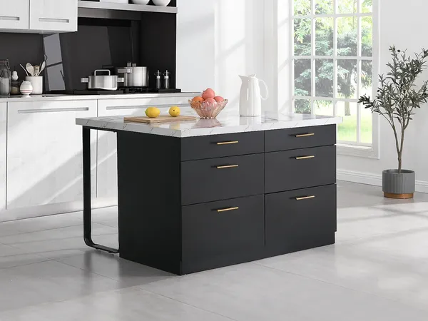 Vente-unique - ALEGRITA Küchenmöbel Holz, Platte SchwarzWeiß - B 104 cm x H 80 cm x L 126 cm