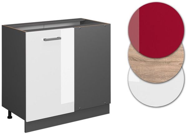 Eckunterschrank R-Line Weiß Hochglanz 86 cm ohne Arbeitsplatte Vicco Bild 3