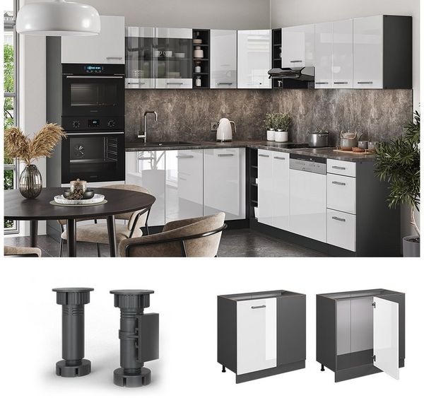 Eckunterschrank R-Line Weiß Hochglanz 86 cm ohne Arbeitsplatte Vicco Bild 5