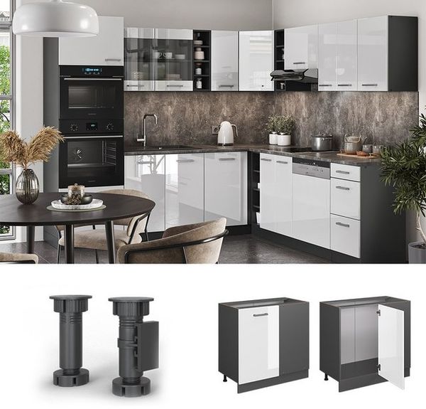 Eckunterschrank R-Line Weiß Hochglanz 86 cm ohne Arbeitsplatte Vicco Bild 4