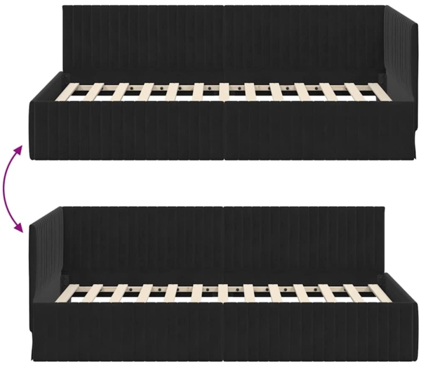 vidaXL Eckbettgestell mit Kopfteil Schwarz 100 cm x 200 cm Stoff 42016281 Bild 8