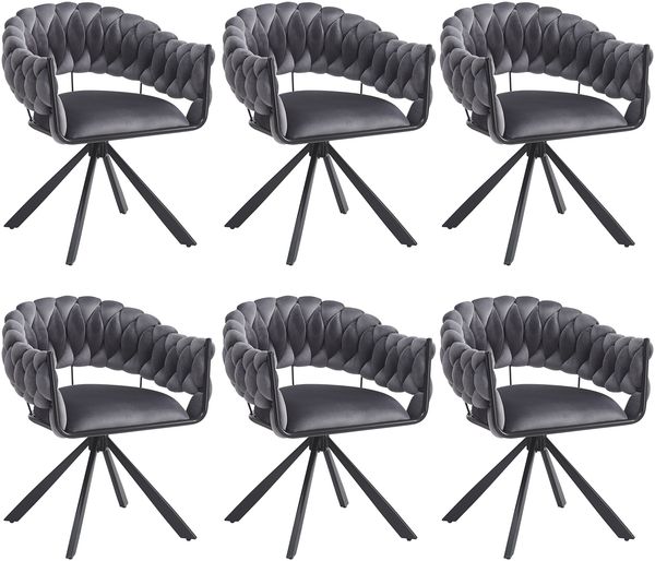 Merax Esszimmerstuhl(Set, 6 St), 6er Set, Samtstoff, Schminkstuhl, einfacher moderner Stuhl, ergonomischer Stuhl, verstellbares Fußdesign, klauenförmige Metallbeine, grau