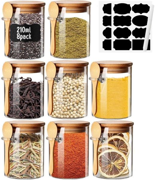 Glas Gewürzgläser Set 7oz Etiketten Luftdicht Löffel 8er Pack
