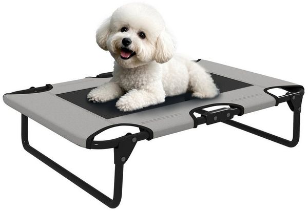PawHut Tierbett klappbar, mit Netzdesign, atmungsaktiv, Polyester, für kleine und mittelgroße Hunde, Hellgrau, Oxford, 75 x 51 x 18 cm