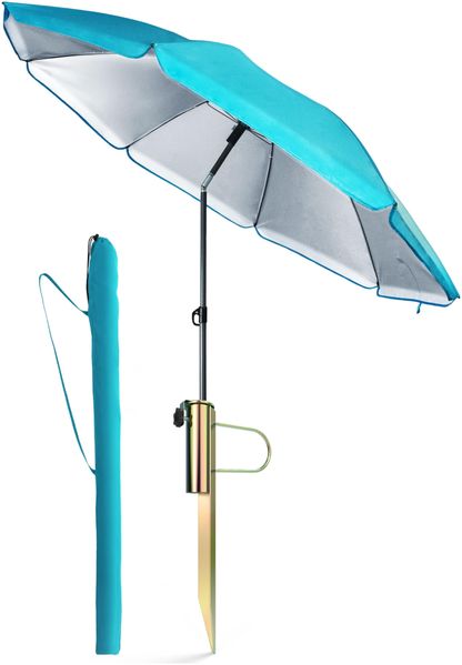 4smile Sonnenschirm Strand in Türkis, 3er Set - Strandschirm windfest stabil + Rasendorn Sonnenschirmhalter + Sonnenschirmhülle - Sonnenschirm mit Rasendorn, Gartenschirm mit Schirmspieß Ø 160 cm