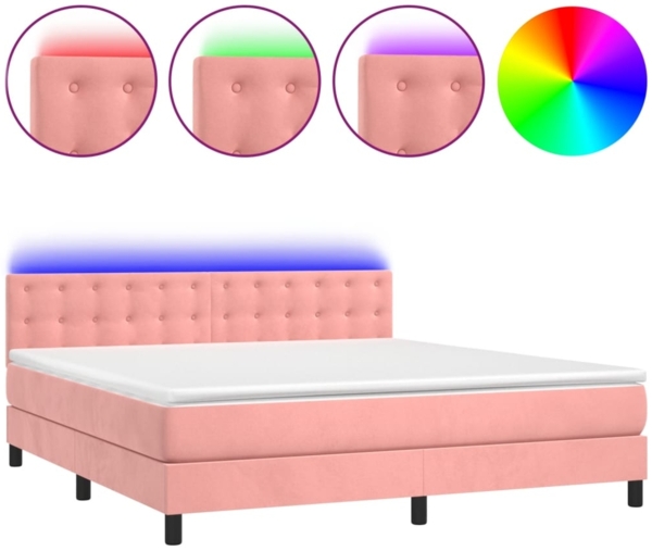 vidaXL Boxspringbett mit Matratze & LED Rosa 180x200 cm Samt 3134662