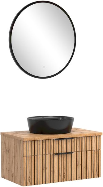 Waschtisch-Set >Nizza< (2-tlg.) in Wotaneiche, schwarz - 80x200x47cm (BxHxT)