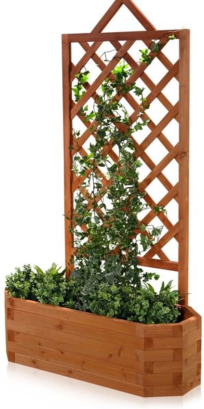 Spalier mit Blumenkasten Rankgitter Rosengitter Rankhilfe Rankkasten Rosen braun