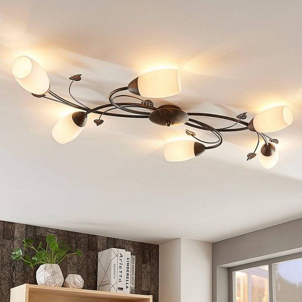 Lindby Deckenleuchten Stefania, Glas Braun IP20, 6 x 10 W LED