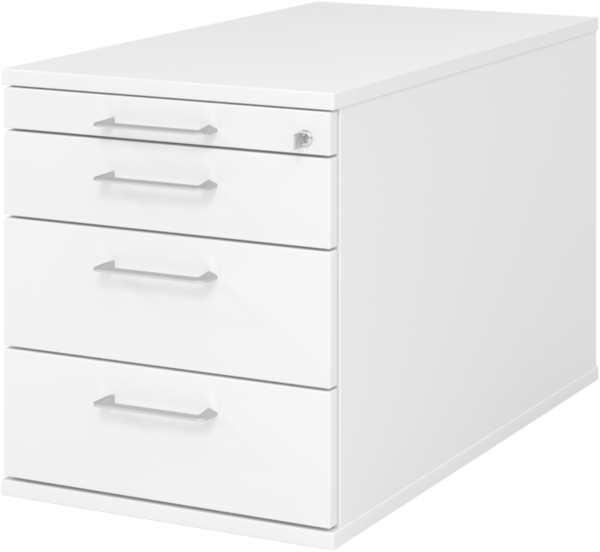 bümö Rollcontainer mit Schubladen, Container abschließbar aus Holz in weiß - Rollwagen für's Büro als Schreibtisch Unterschrank, Bürocontainer od. Schreibtischcontainer mit Bügelgriffe, TC30-W-W-BS