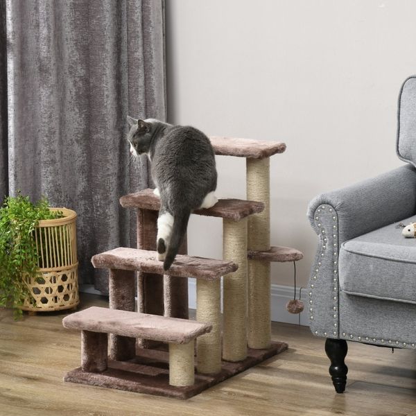 Katzentreppe Mit Kratzflächen & 4-stufig,Haustiertreppe Für Kleine/Ältere Katzen Bis 5kg, Weicher Plüsch Bezug