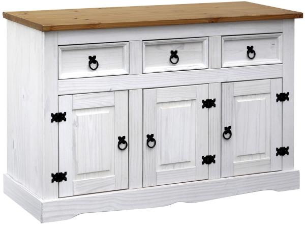 Sideboard aus Kiefernholz 130 x 80 x 45 cm in Weiß