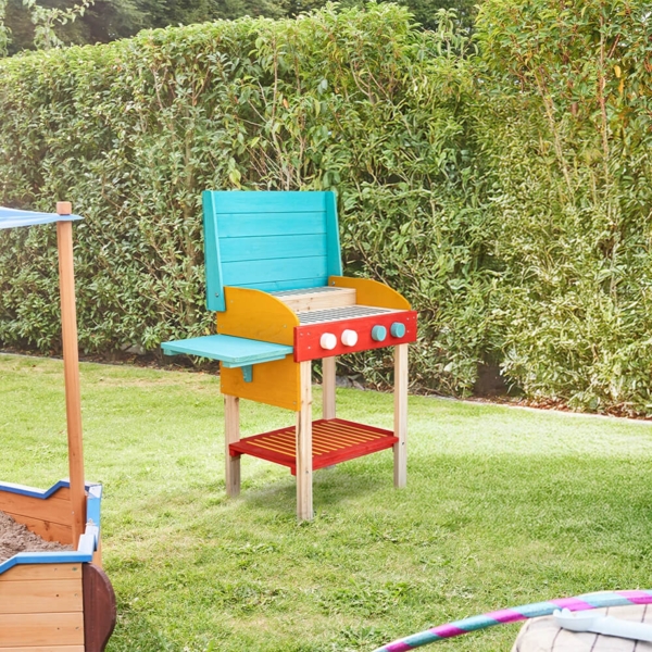 HOME DELUXE Spielgrill aus Holz TASTY - Blau/Rot